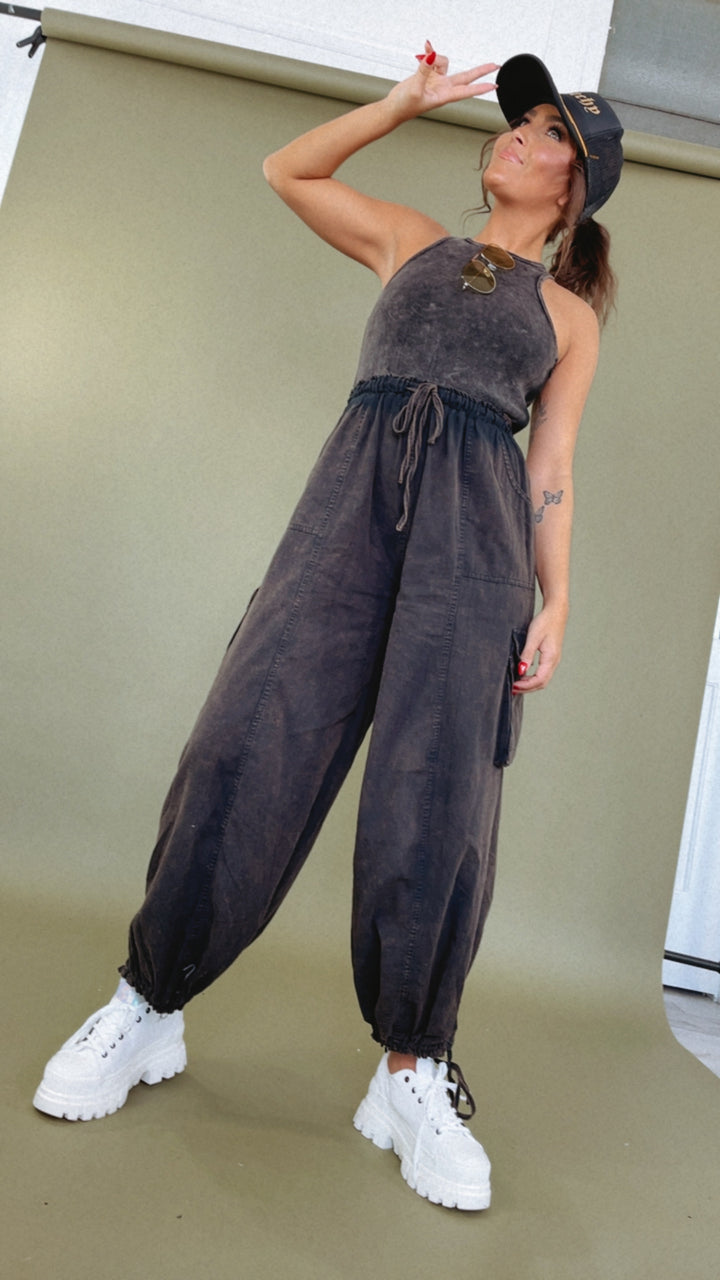 Corrie Cargo Pant Jumpsuit, Black