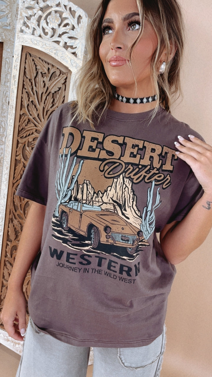 Desert Drifter Oversized Graphic Tee, Brown