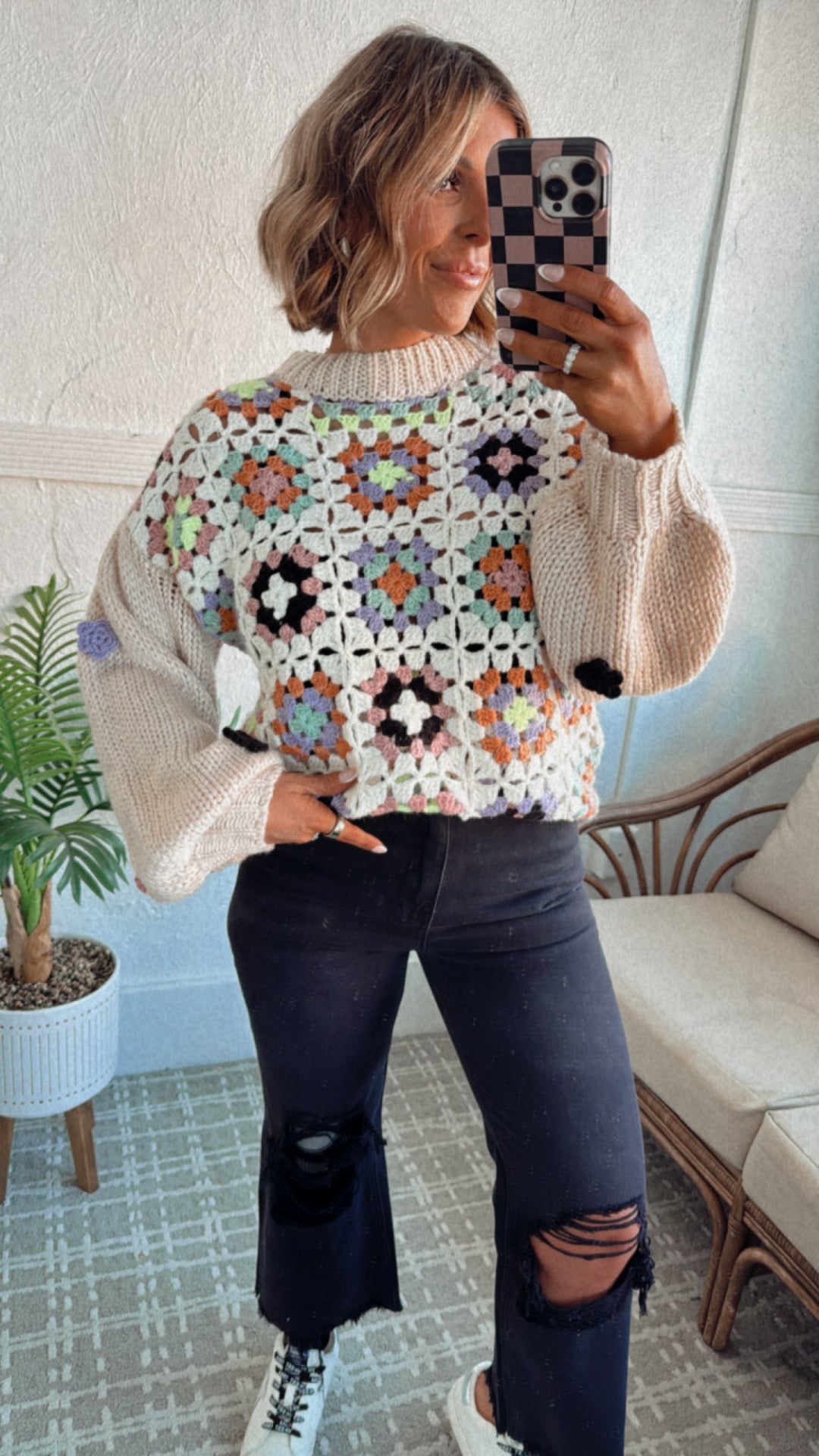 Colorful Crochet Knit Sweater