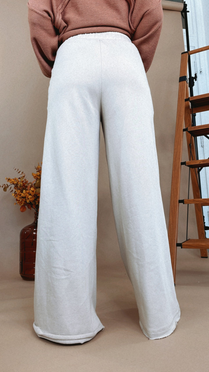 French Terry Wide Leg Sweatpants, Sand