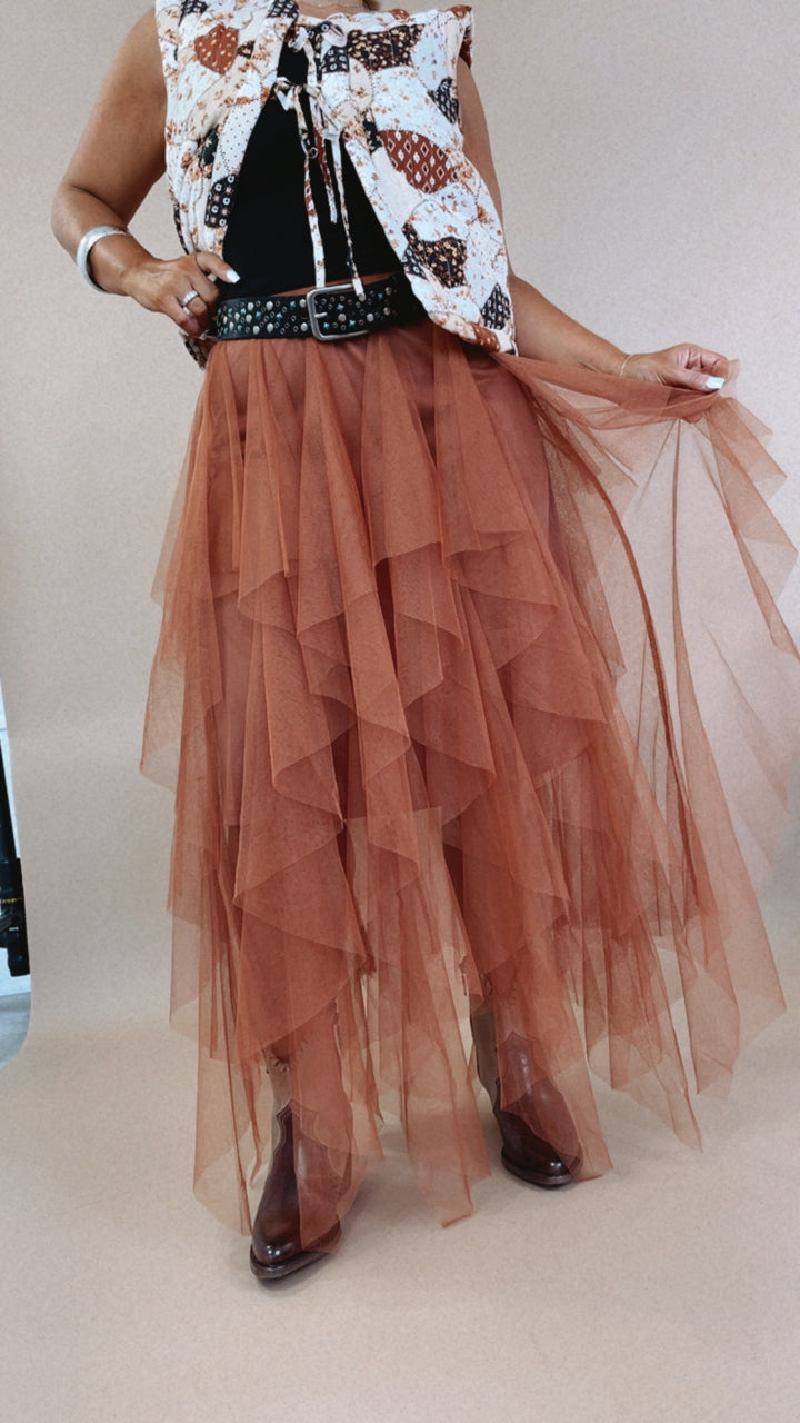 Be Merry Mesh Tutu Tulle Maxi Skirt , Rust