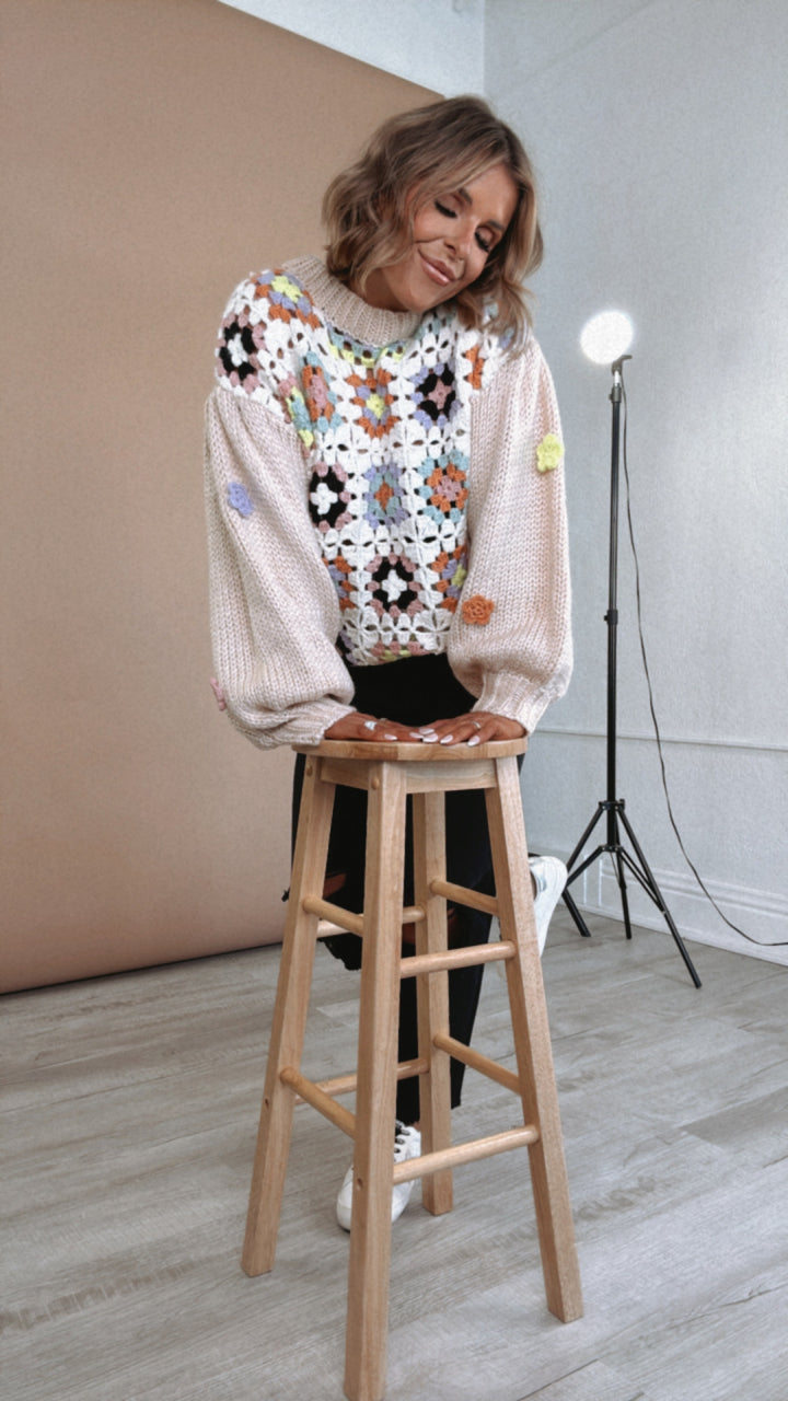 Colorful Crochet Knit Sweater