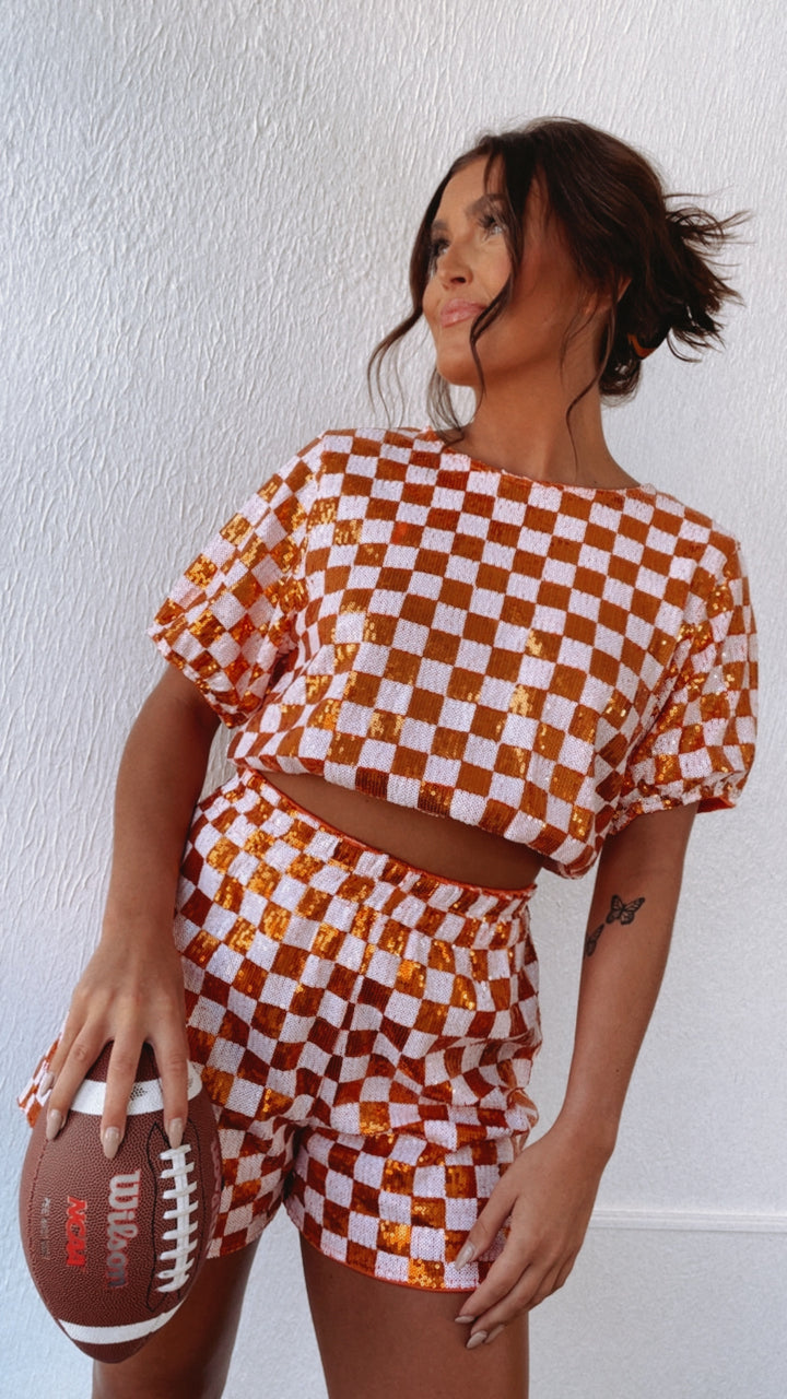 Orange & White Gameday Checkered Sequin Set