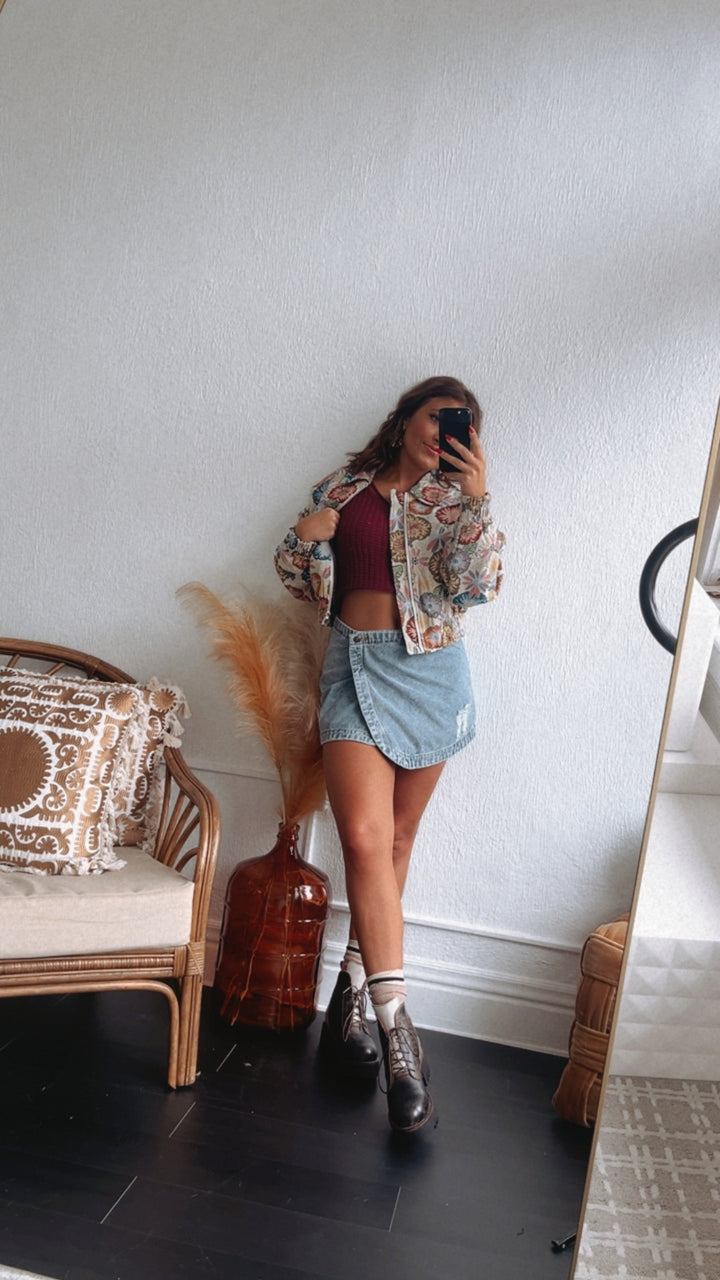 Full Of Color Floral Print Tapestry Cropped Jacket