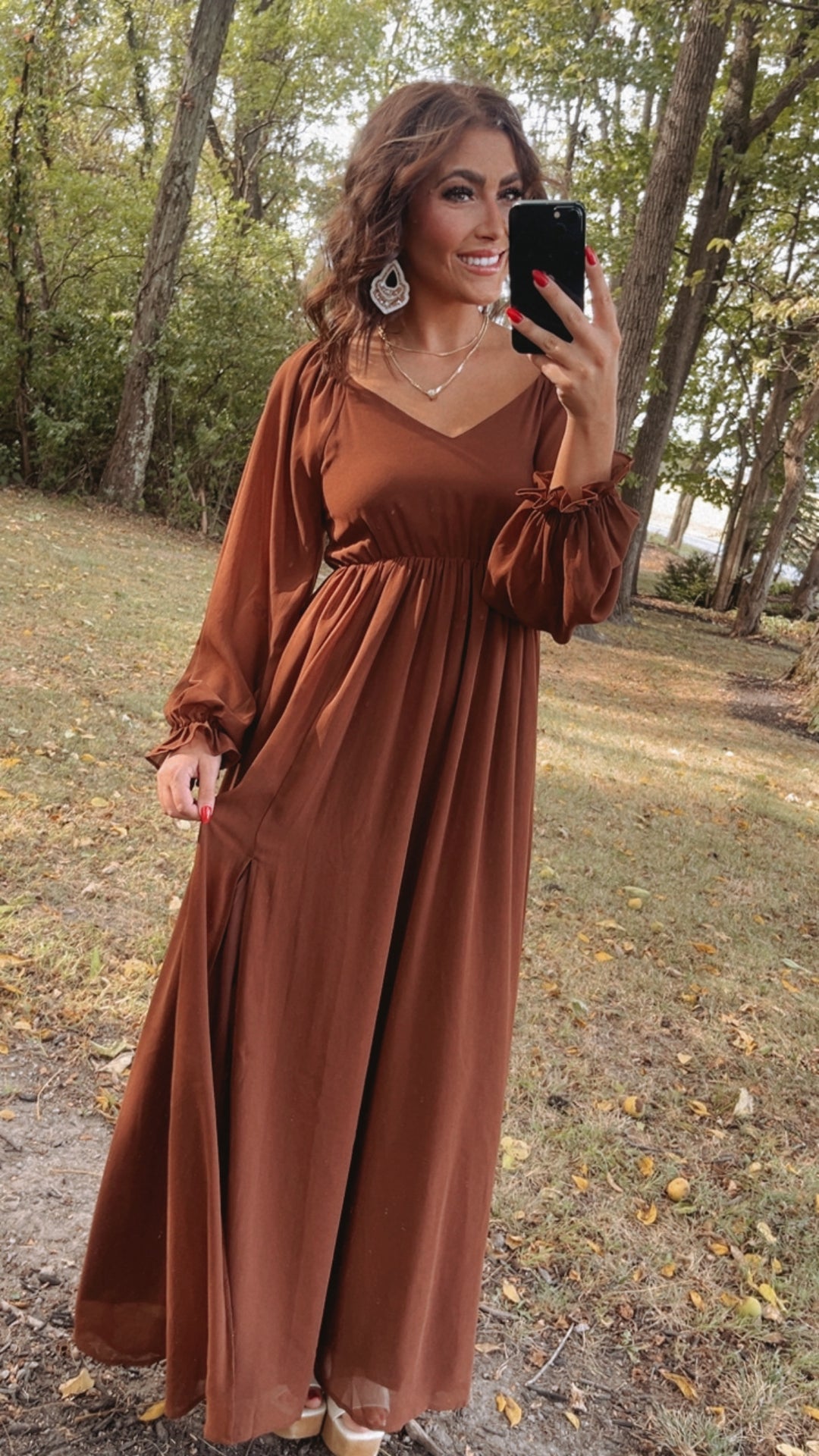 PREORDER 10.7.24 ECB Exclusive: Timeless Romantic Chiffon Maxi Dress, Brown