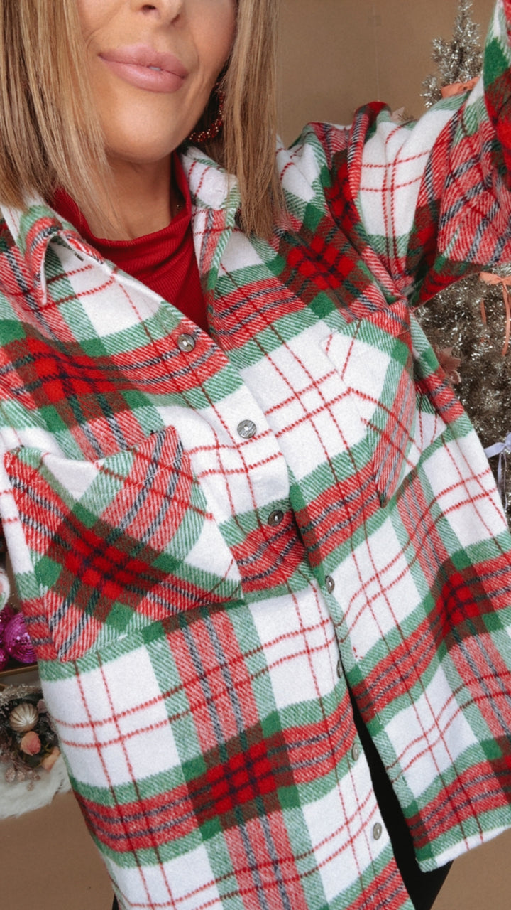 All Season Long Sleeve Plaid Button Down Top, Red/Green