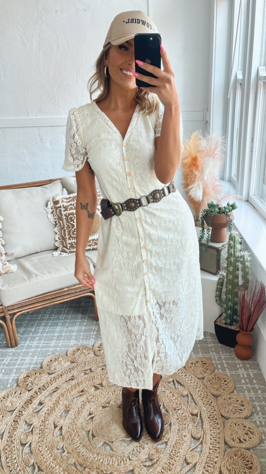 Lace Midi Dress, Cream