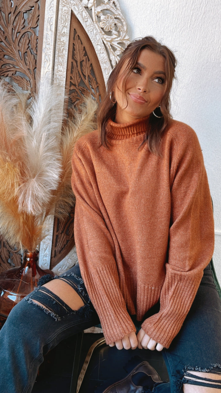 Let It Be Knit Sweater , Dark Rust