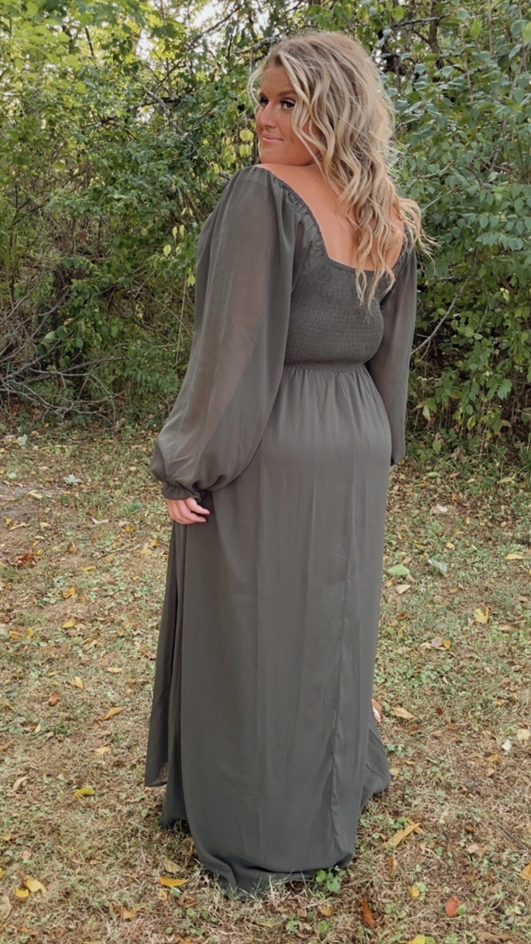 ECB Exclusive: Timeless Romantic Chiffon Maxi Dress, Olive