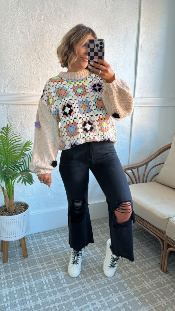 Colorful Crochet Knit Sweater