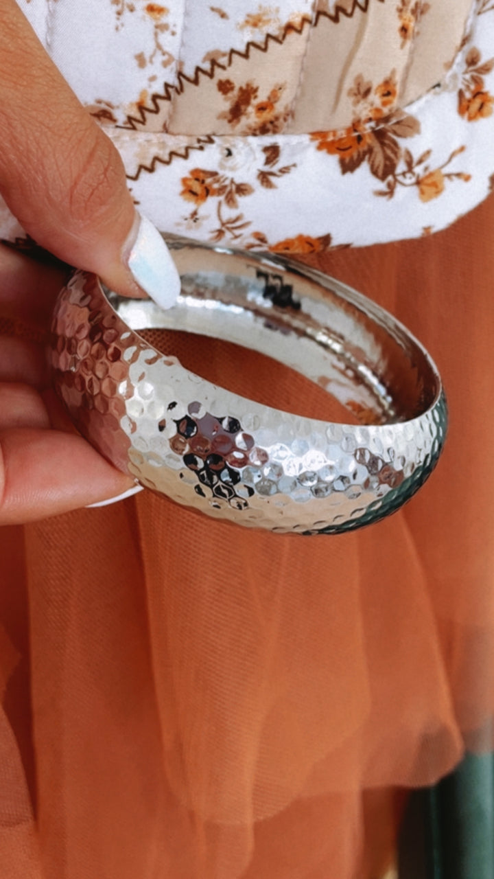 Hammered Metal Bangle Bracelet, Silver