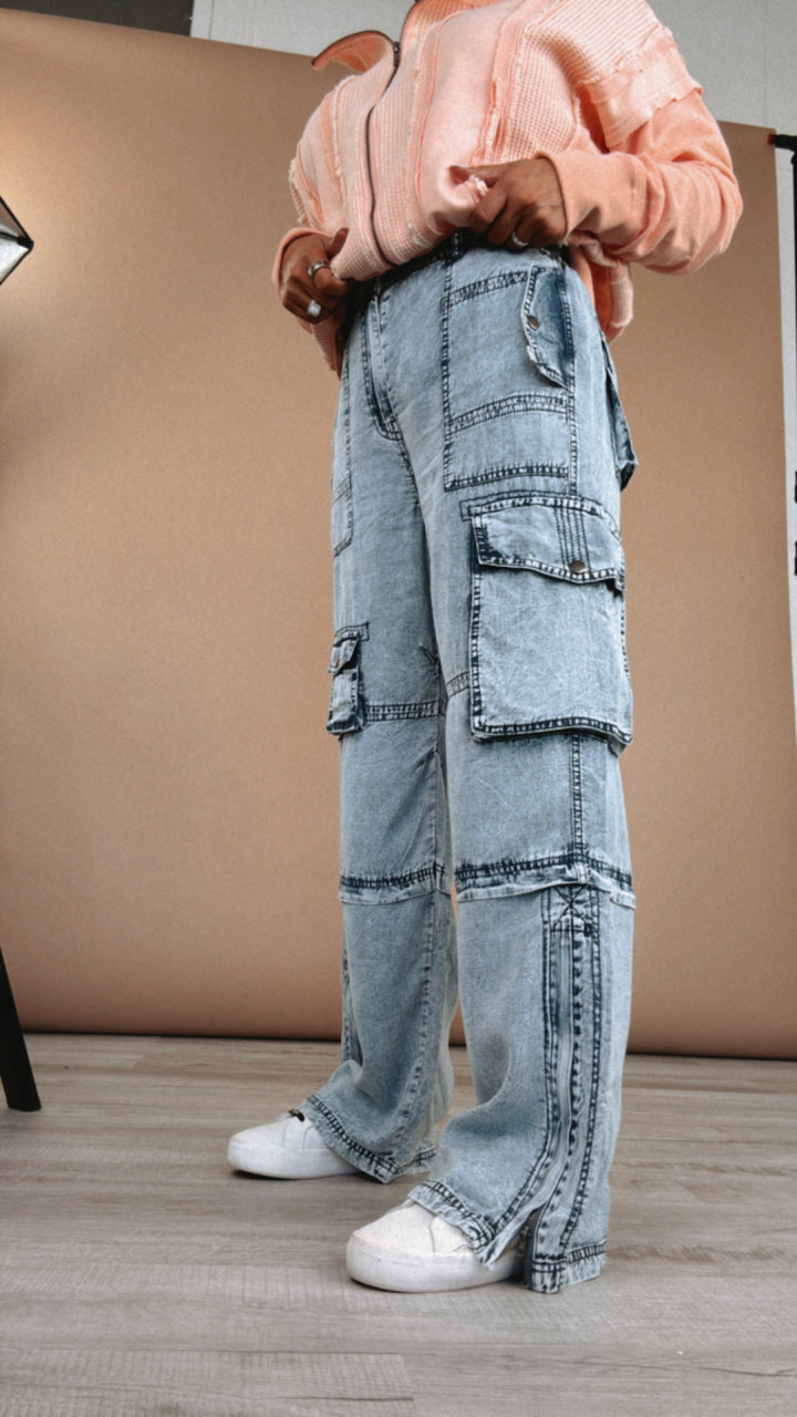 Oli &Hali: Washed Denim Cargo Pant