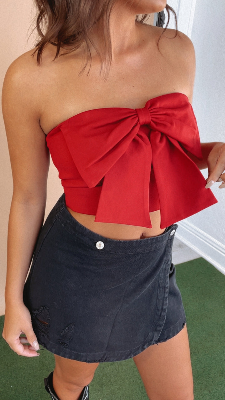 It Girl Bow Detail Tube Top, Red