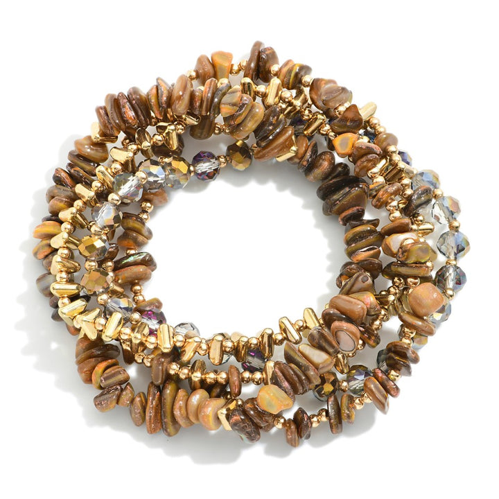 Say So Stone Beaded Bracelet Stack, Brown