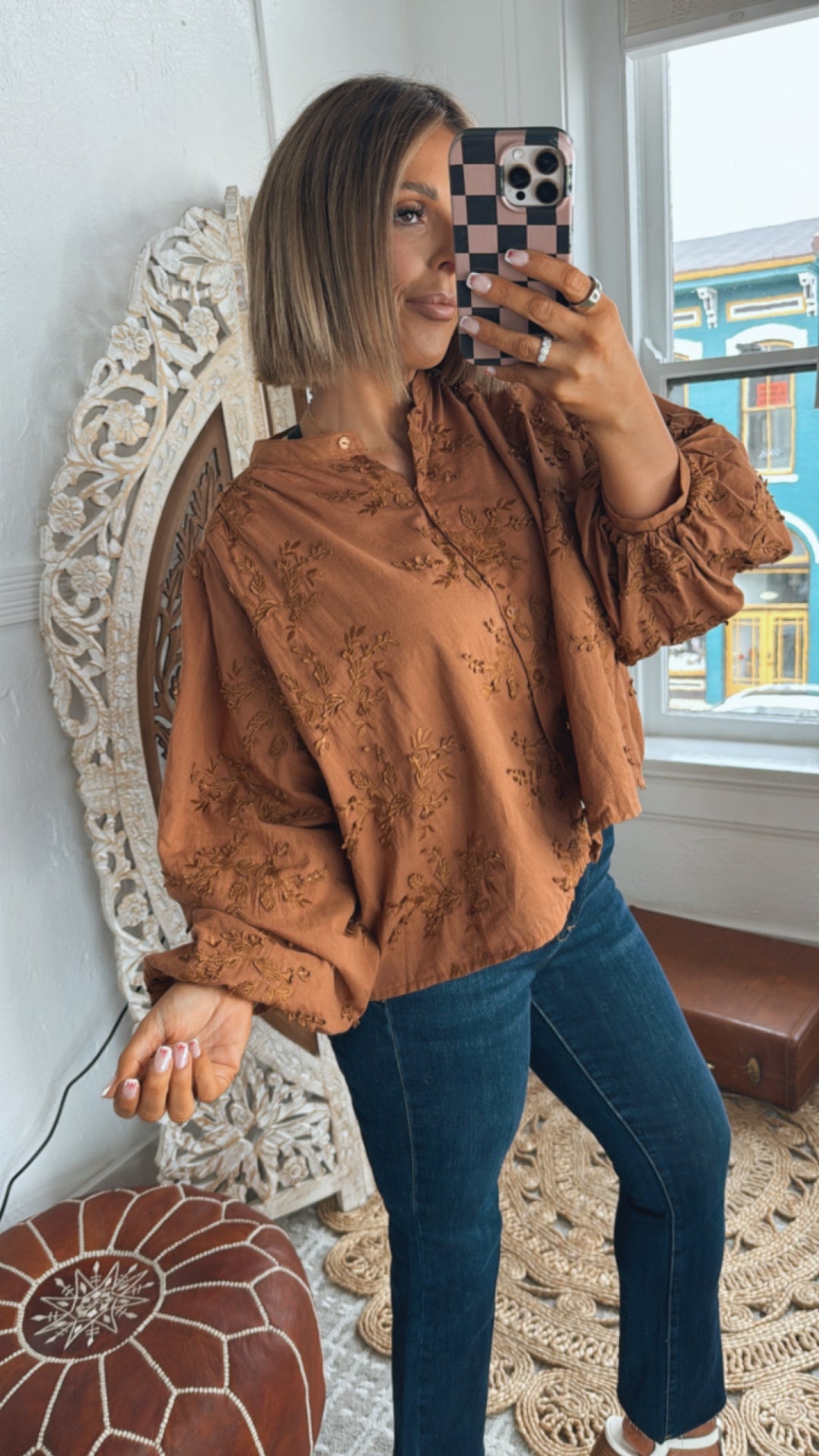 Serenade Floral Embellished Top, Rust