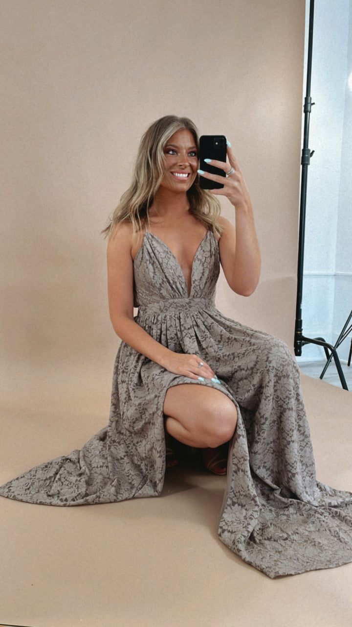 ECB Exclusive: Layla Lace Maxi Dress, Taupe