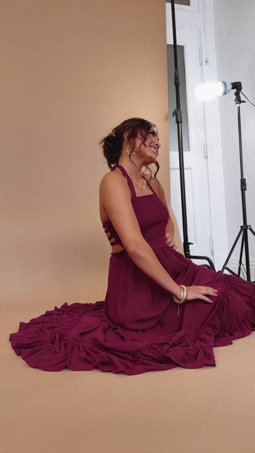 Between the Lines Maxi Dress, Burgundy