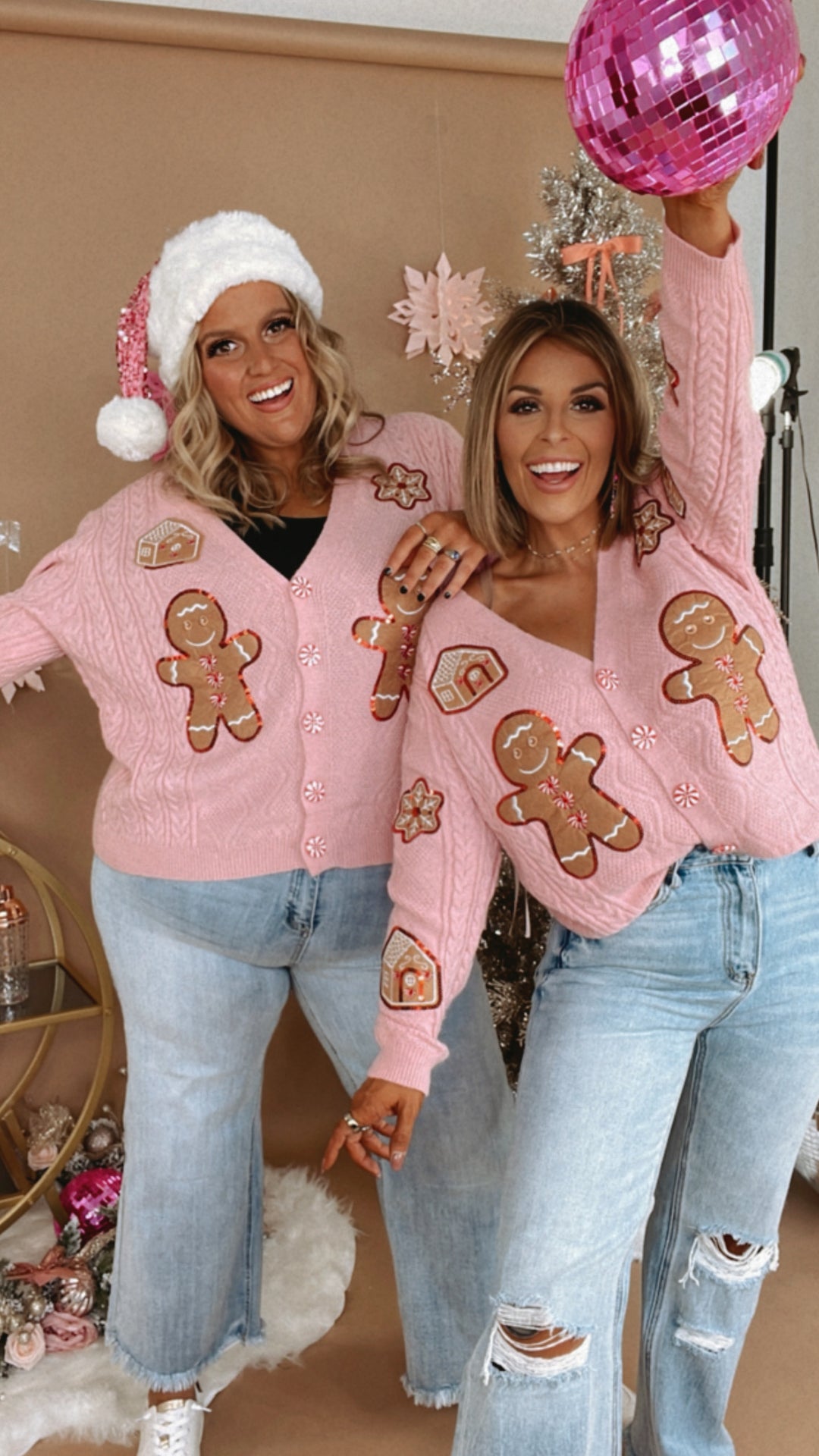 Holiday Gingerbread Man Cardi, Pink