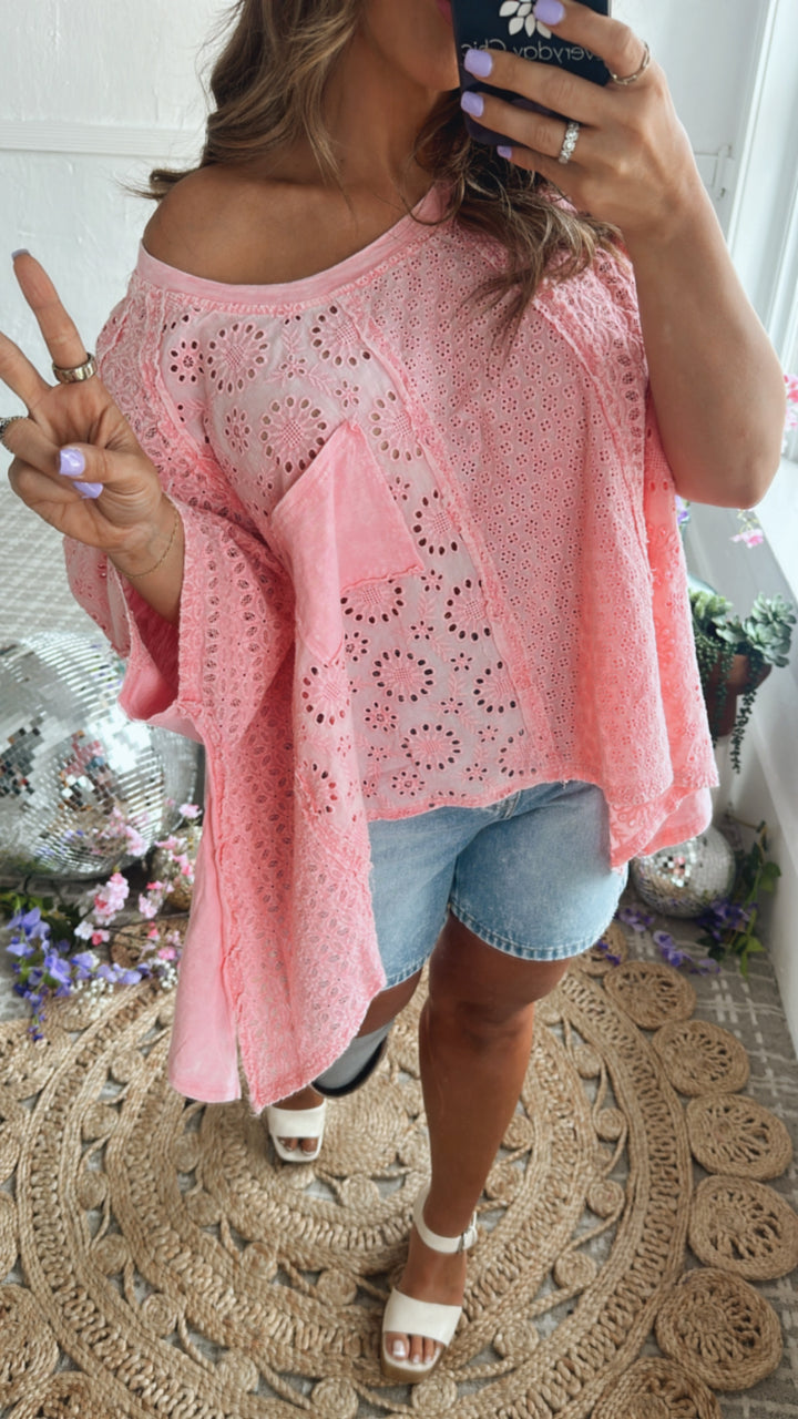 Oli & Hali: Oversized Eyelet Shirt, Pink