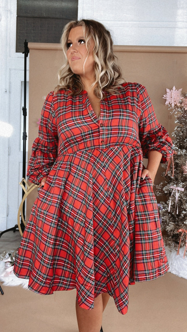 Tis' The Season Plaid Mini Dress, Red