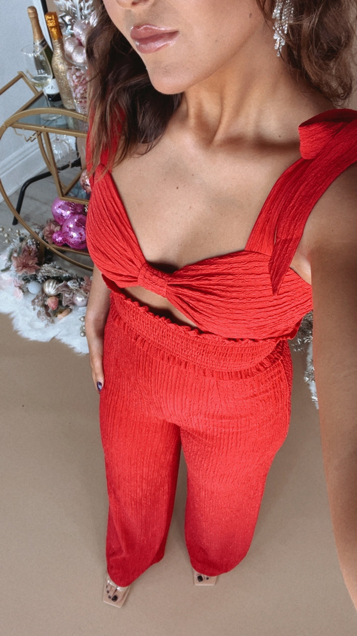 Night Out Tie Top Jumpsuit, Red