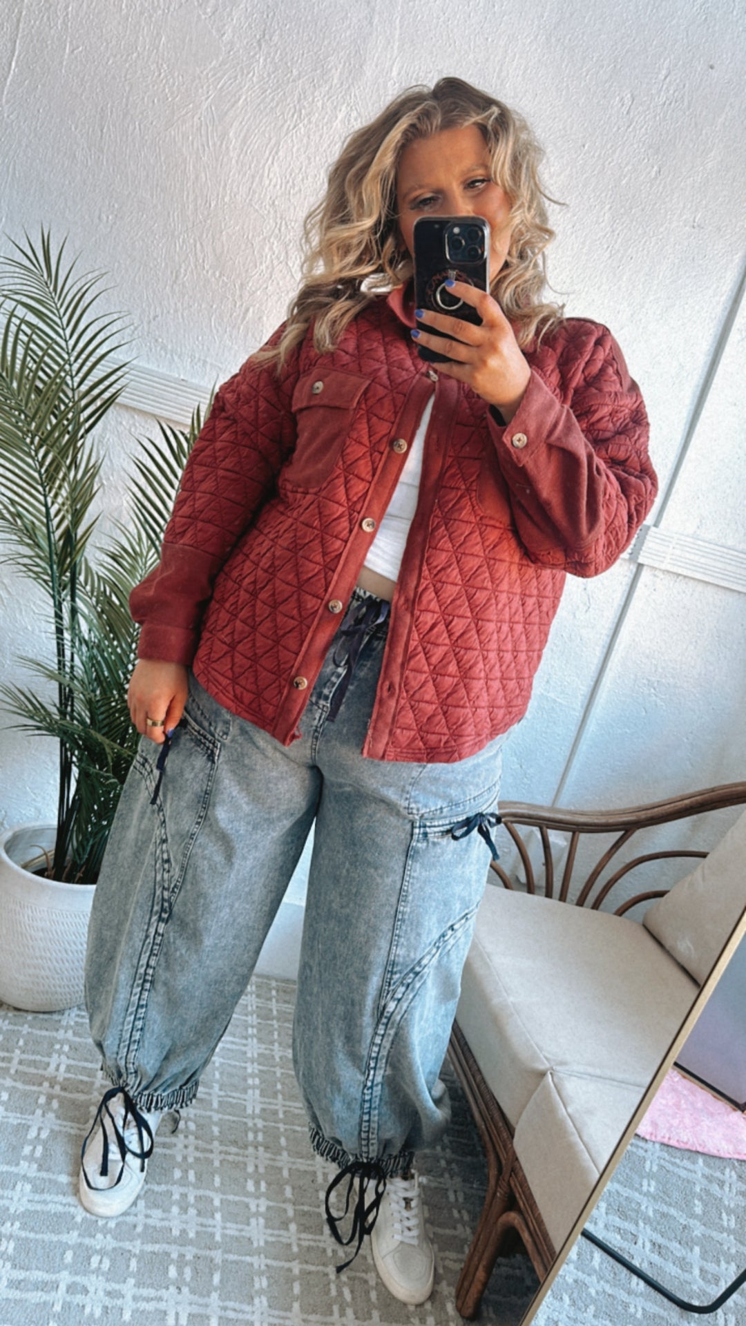 Into Layers Quilted Button Down Jacket, Brick