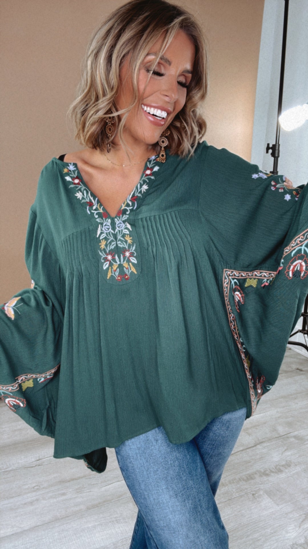 Ellie Embroidered Blouse, Green