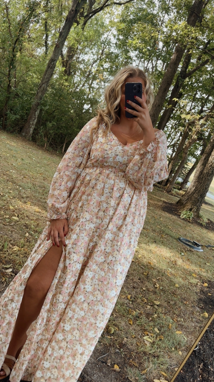 ECB Exclusive: Timeless Romantic Chiffon Maxi Dress, Pink Floral