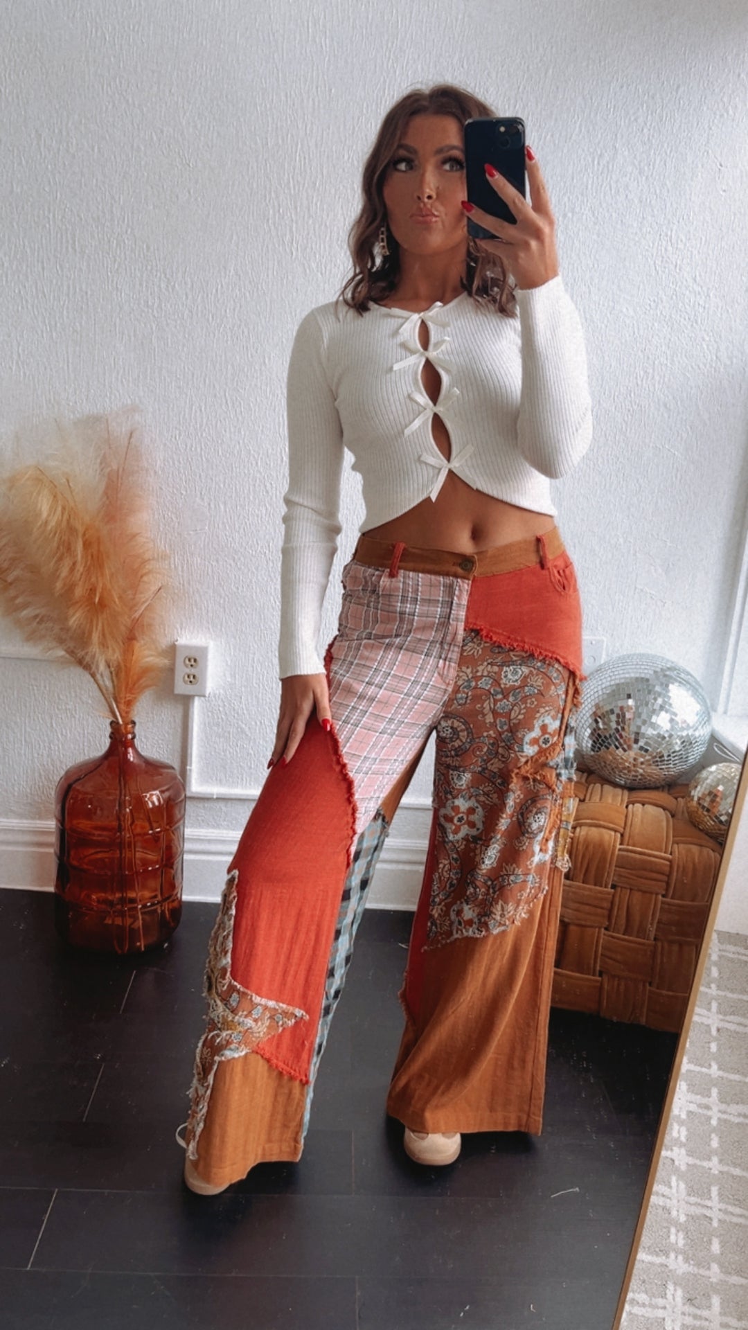 To The Streets Patchwork Wide Leg Pant, Orange