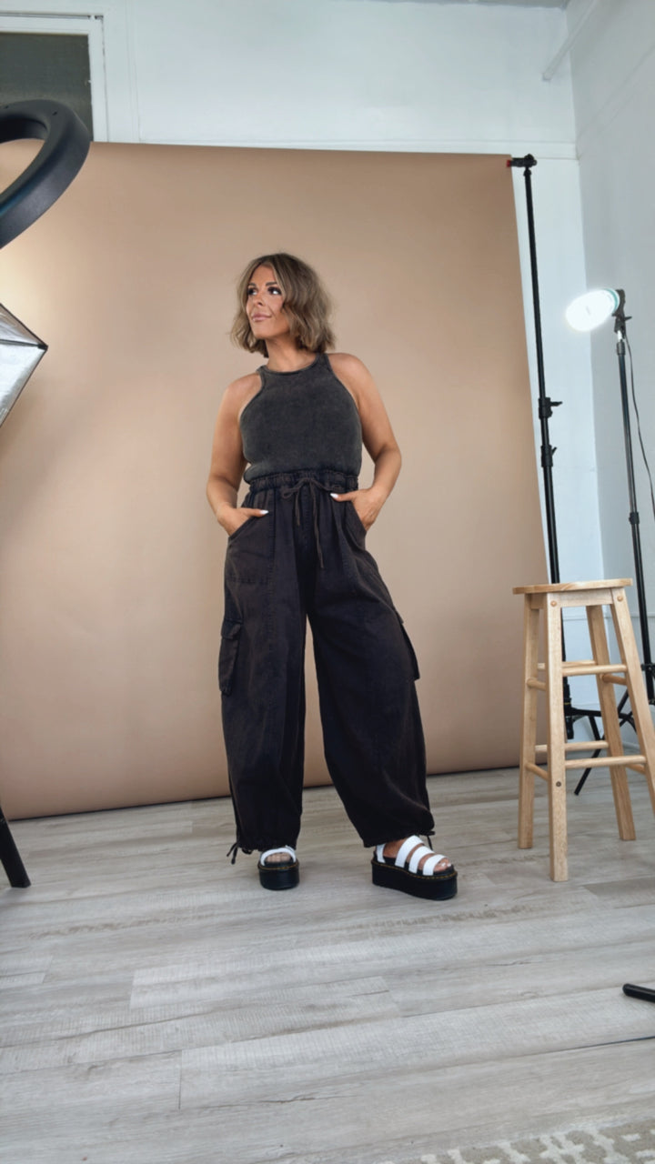 Corrie Cargo Pant Jumpsuit, Black