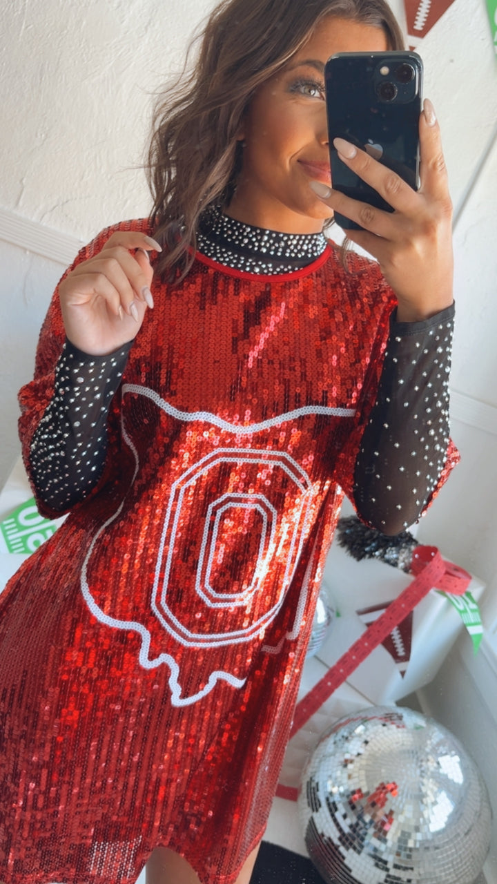 OH Spirit Sequin Dress, Red