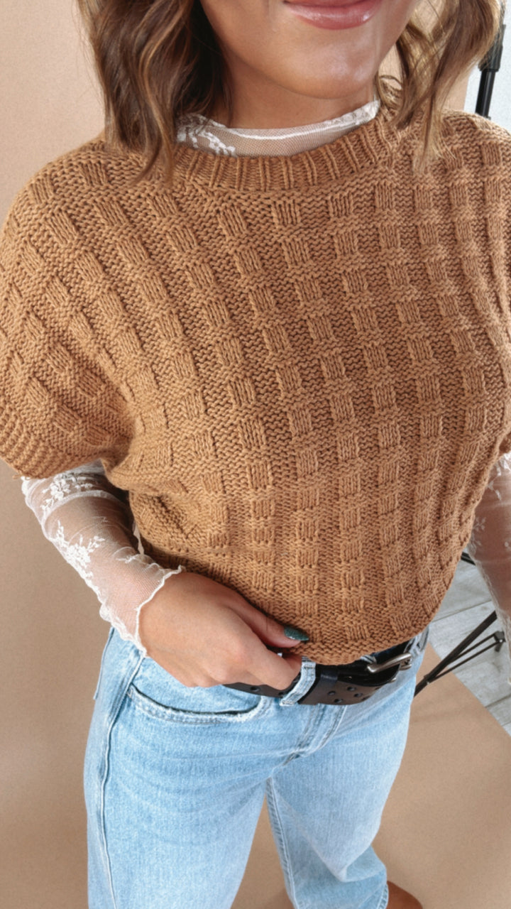 Wear It Woven Textured Boxy Sweater, Camel