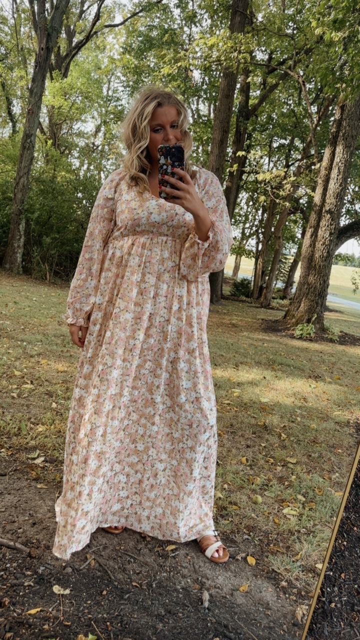 ECB Exclusive: Timeless Romantic Chiffon Maxi Dress, Pink Floral