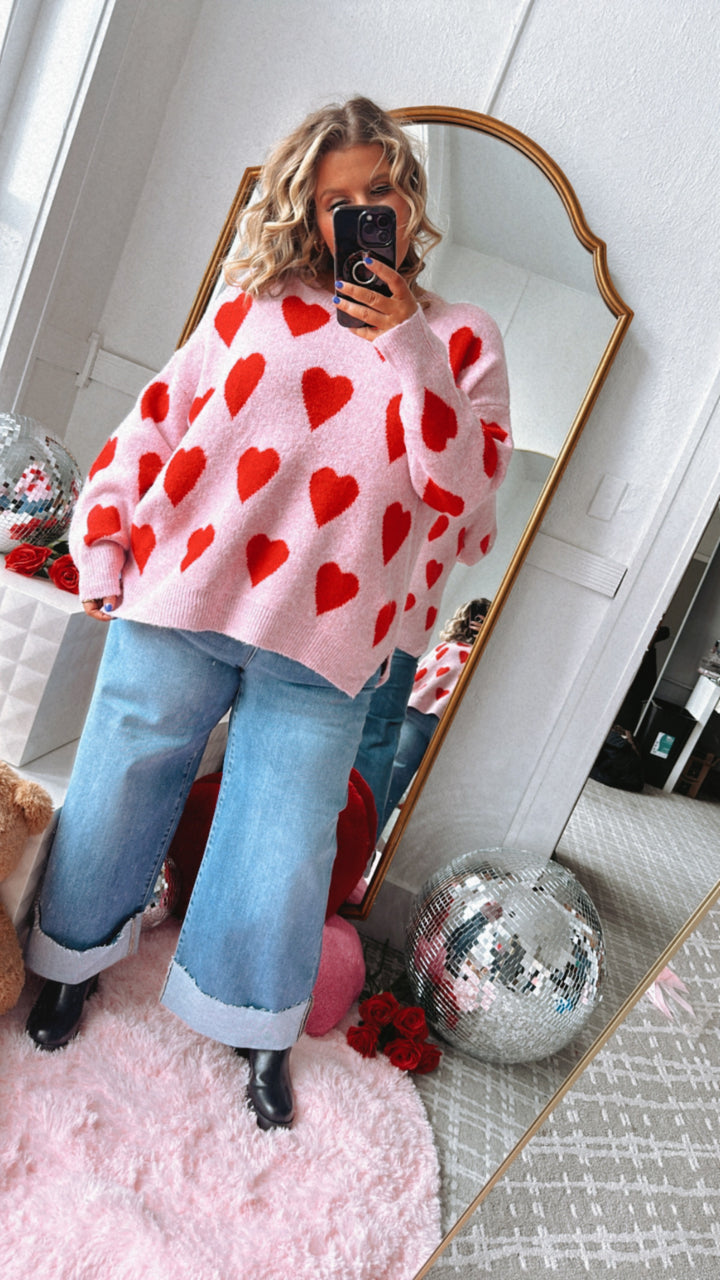 Be Mine Heart Print Sweater, Pink