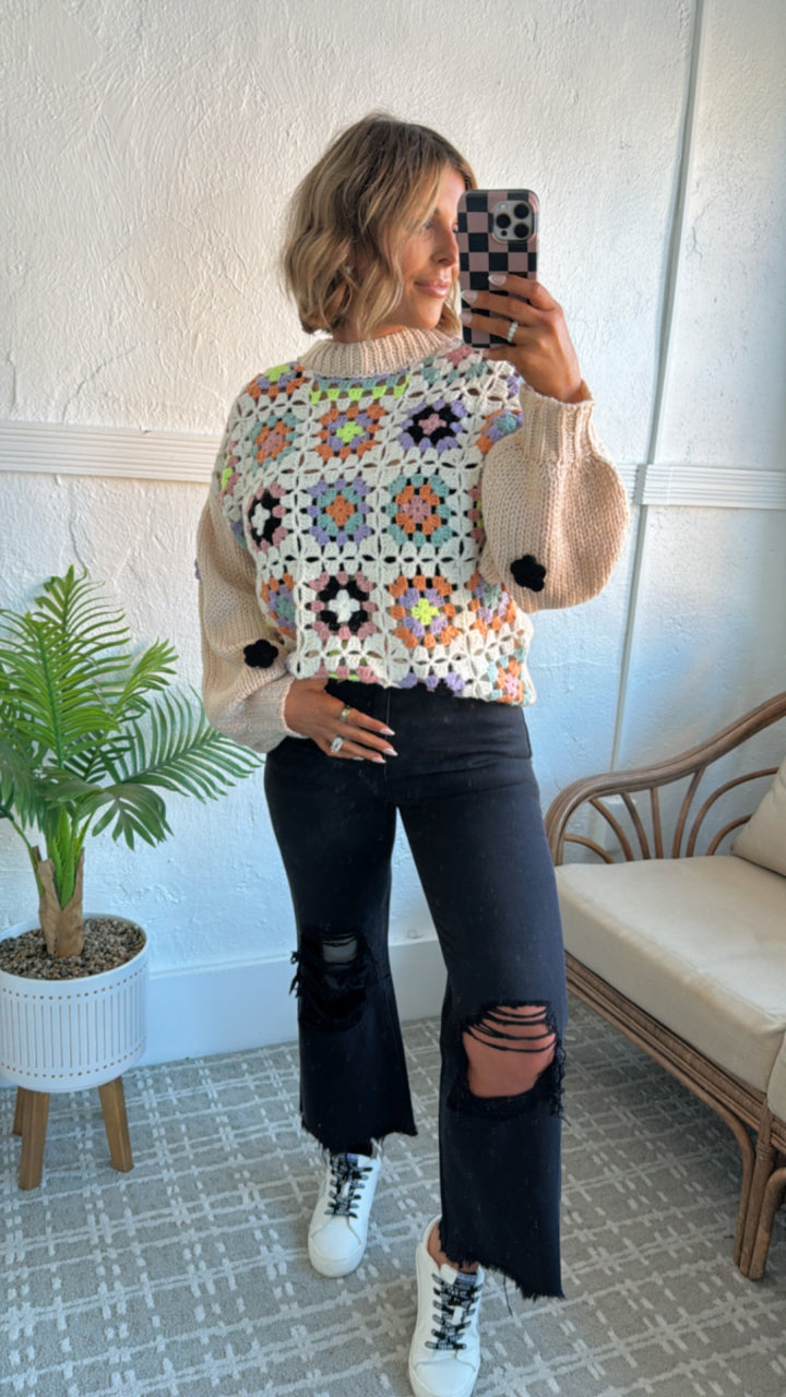 Colorful Crochet Knit Sweater