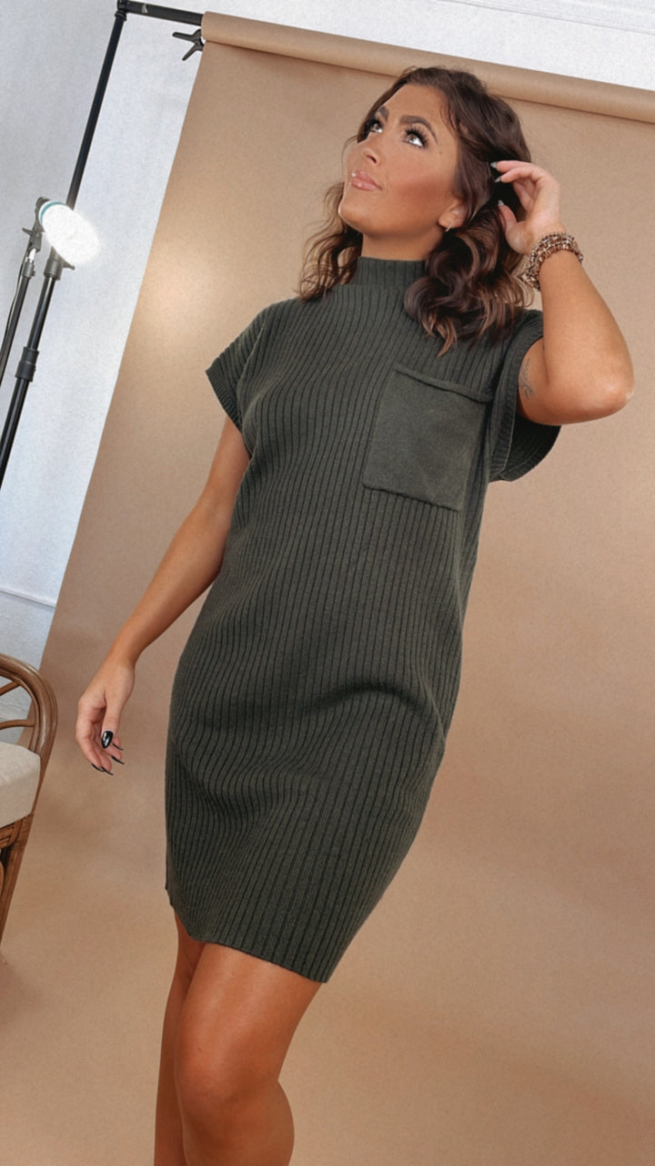 Dress It Up Mock Neck Sweater Dress, Olive