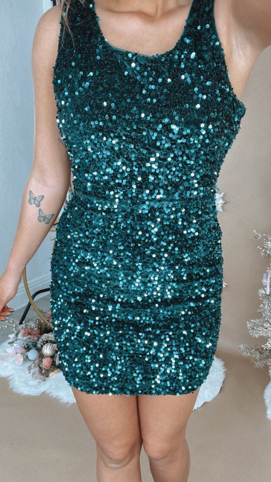 Attention Please Sequin Mini Dress, Green