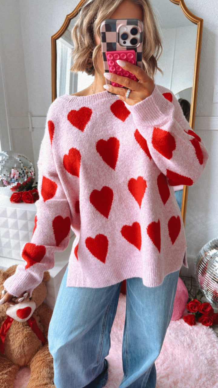 Be Mine Heart Print Sweater, Pink