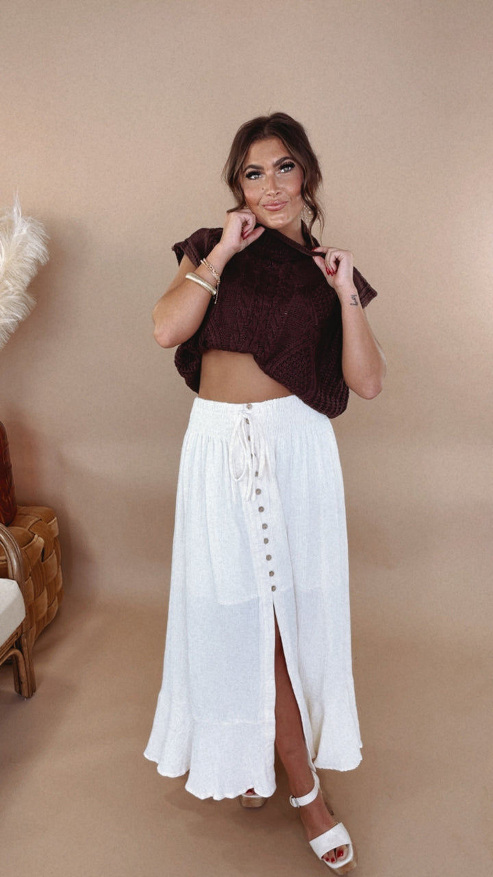 Whispering Willow Button Maxi Skirt, Cream