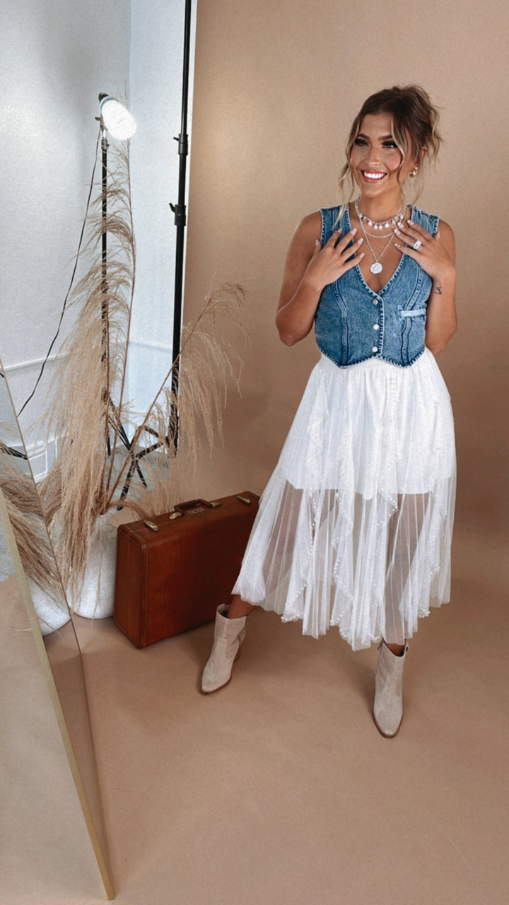 POL: Presley Pearl Studded Tulle Tutu, Ivory