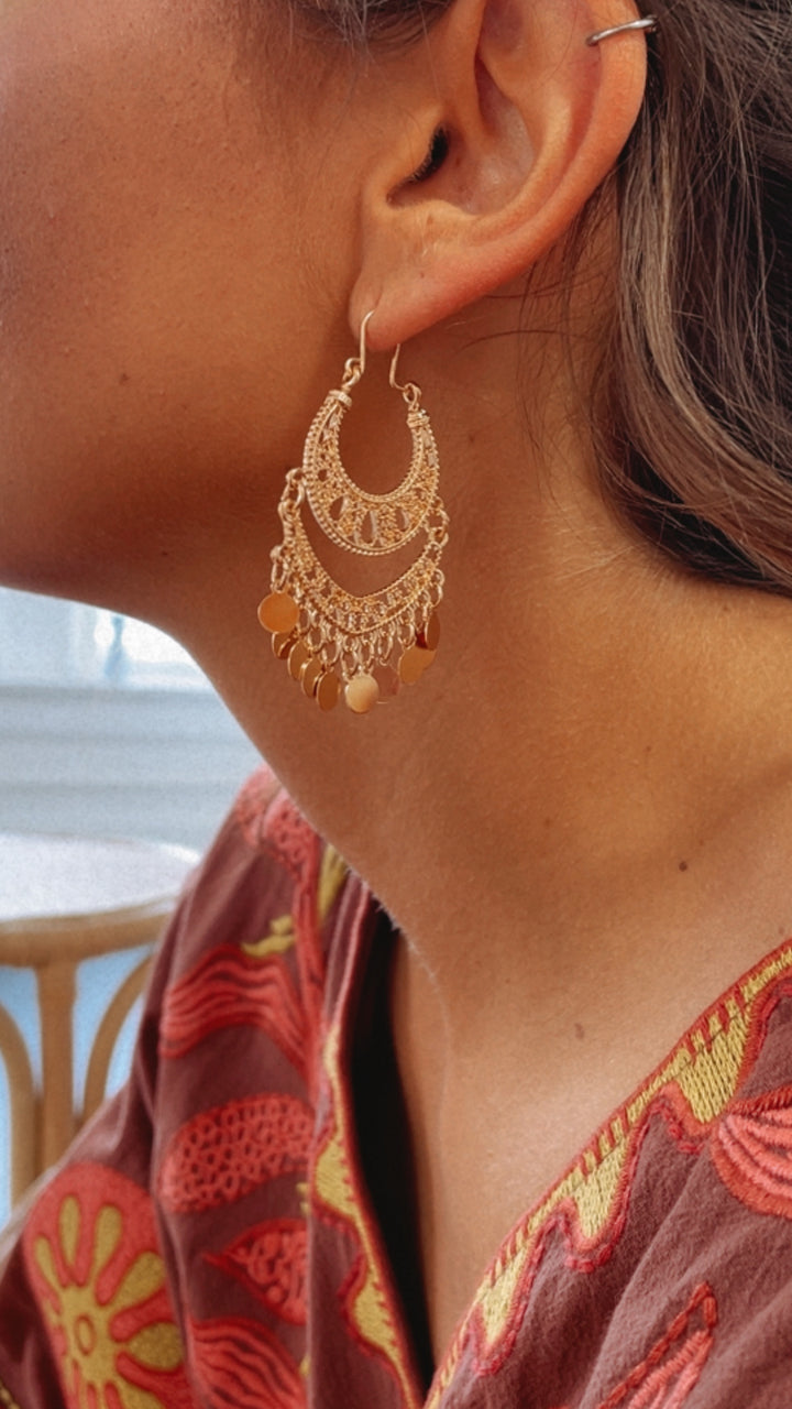 Boho Elegance Gold Coin Earrings