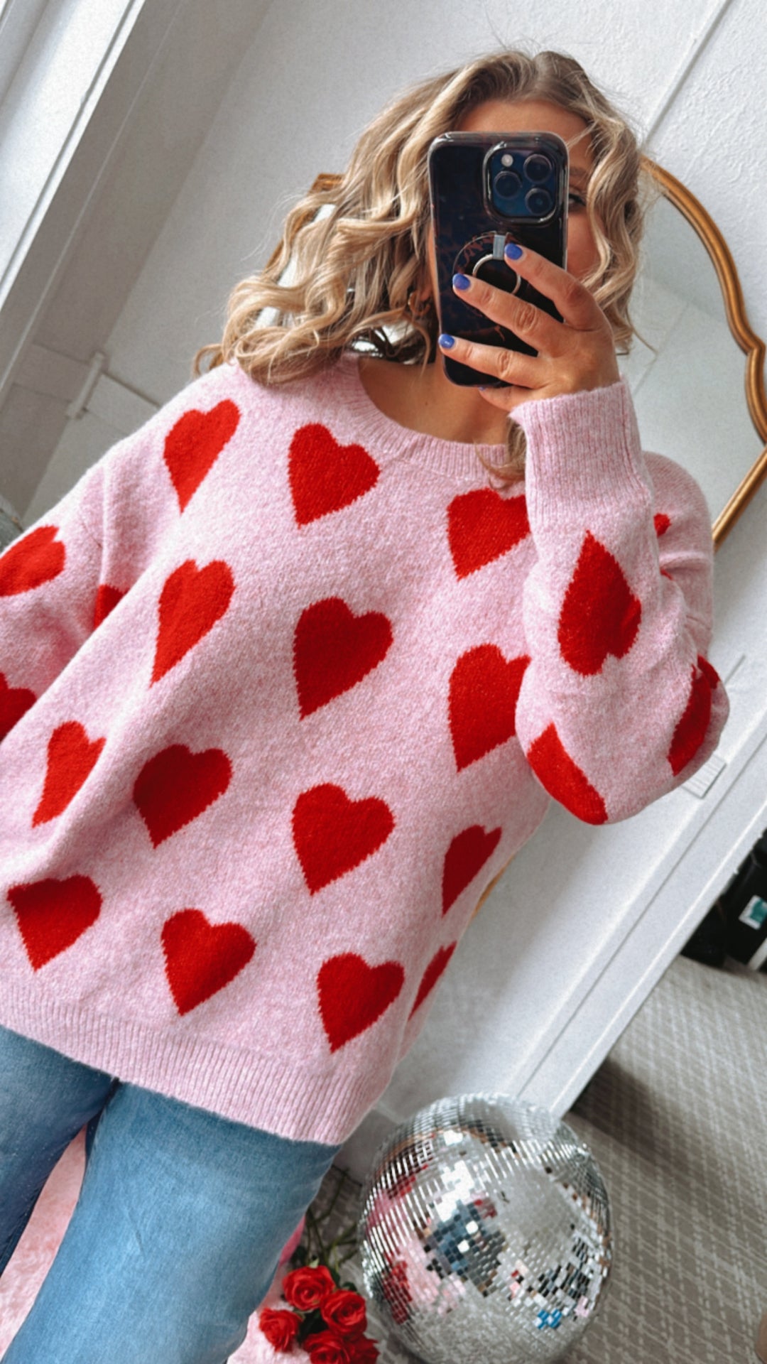 Be Mine Heart Print Sweater, Pink