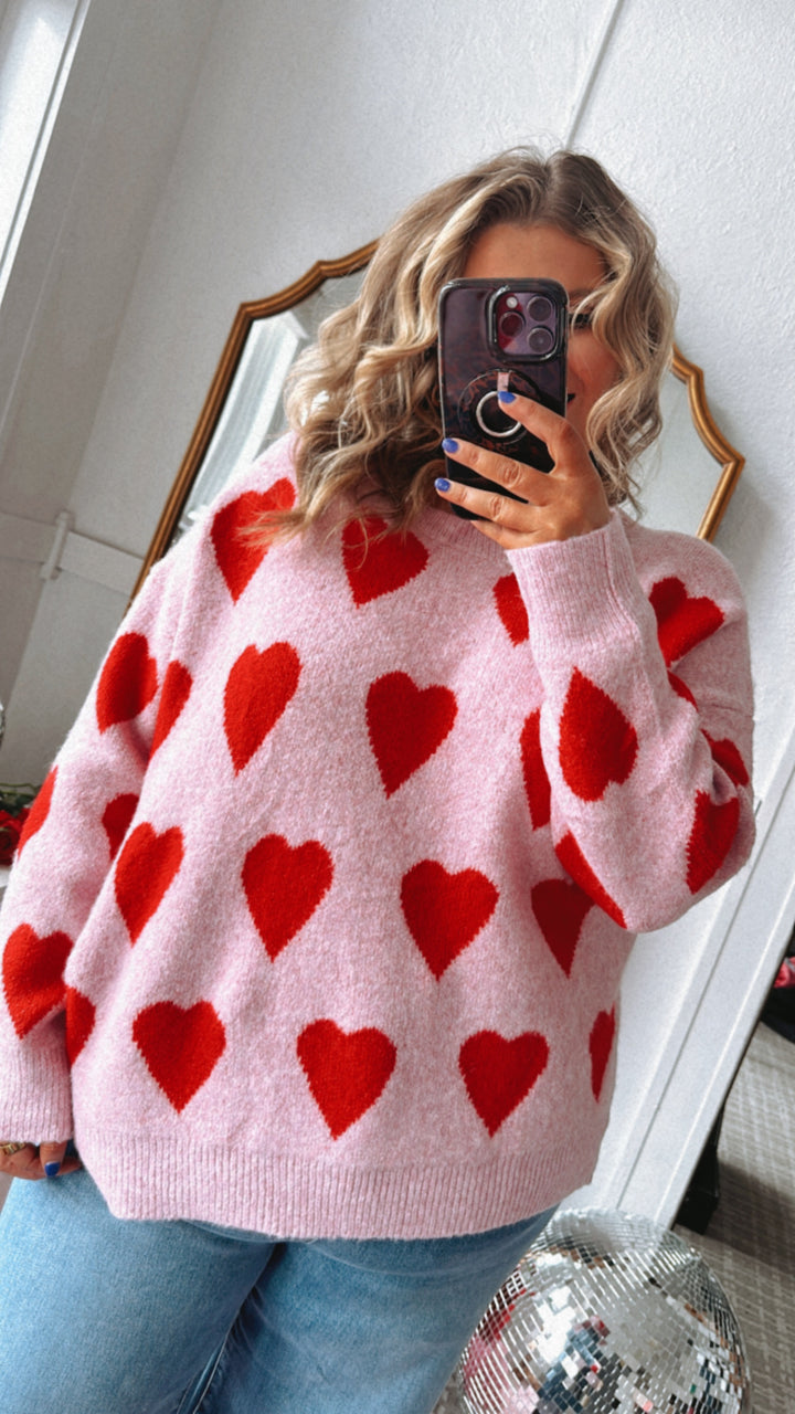 Be Mine Heart Print Sweater, Pink