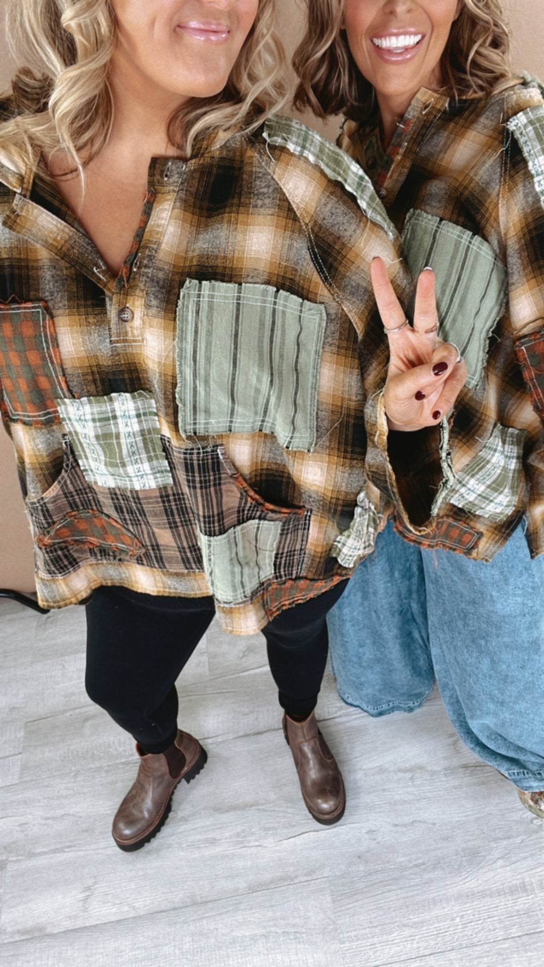 Mix It Up Patchwork Flannel Hooded Top