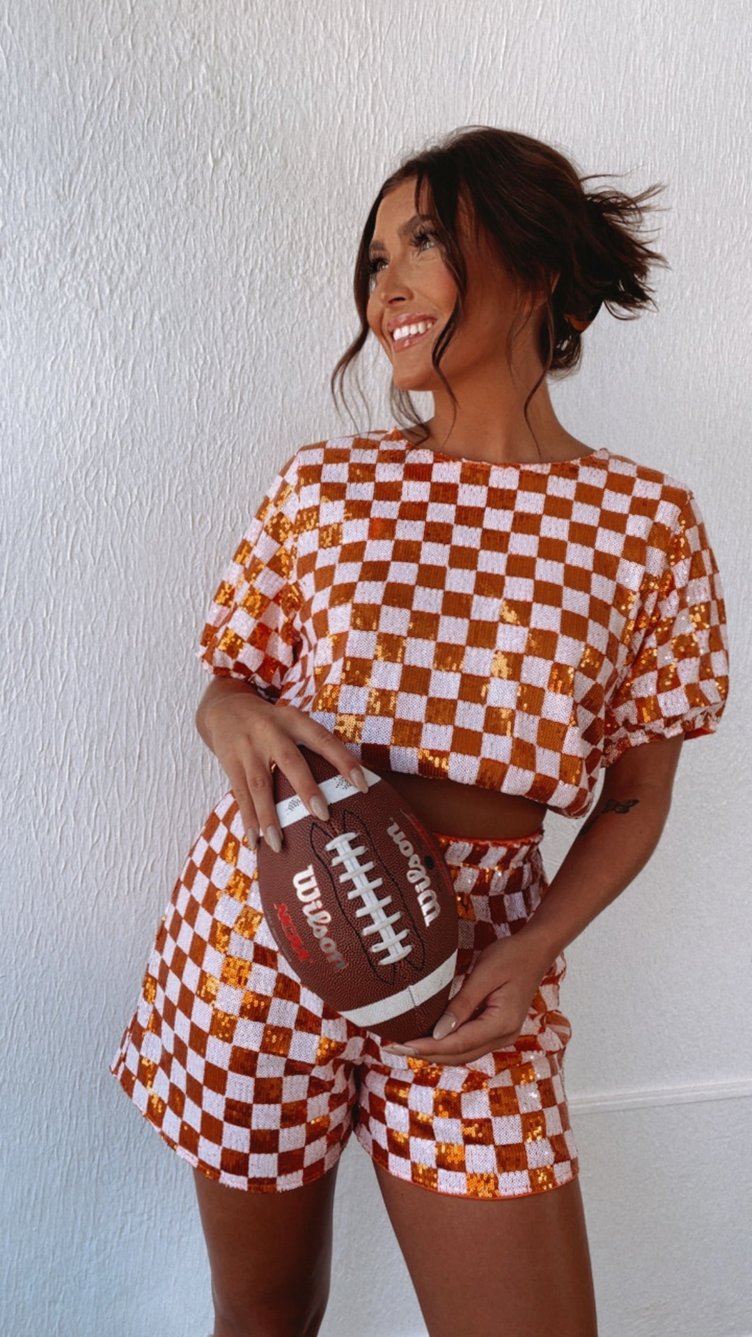 Orange & White Gameday Checkered Sequin Set