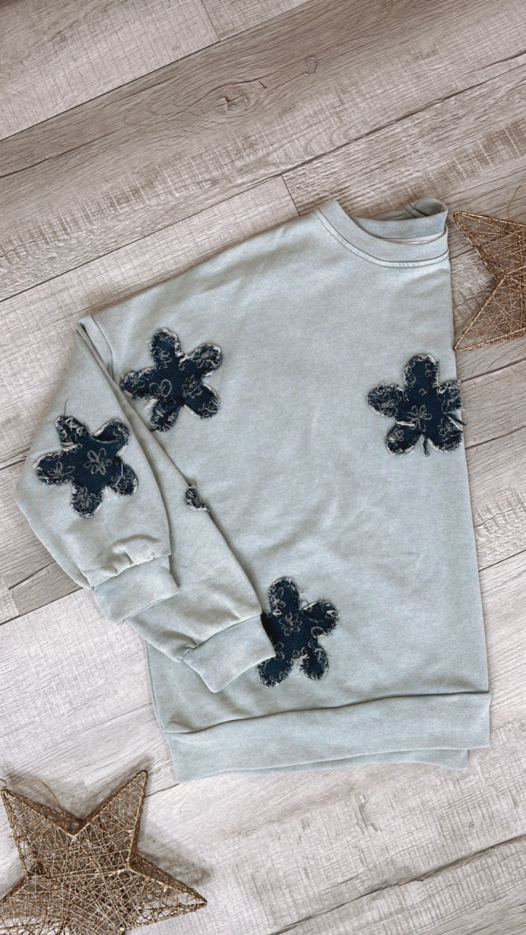 She's A Star Patchwork Crewneck Sweatshirt, Light Blue