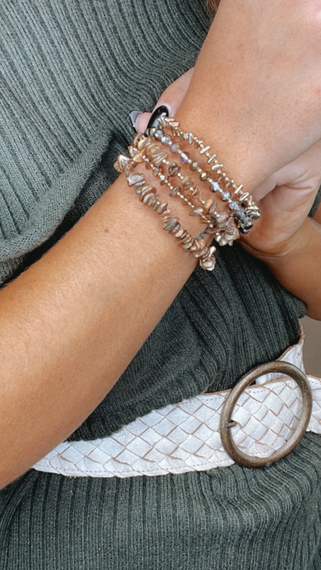 Say So Stone Beaded Bracelet Stack, Brown