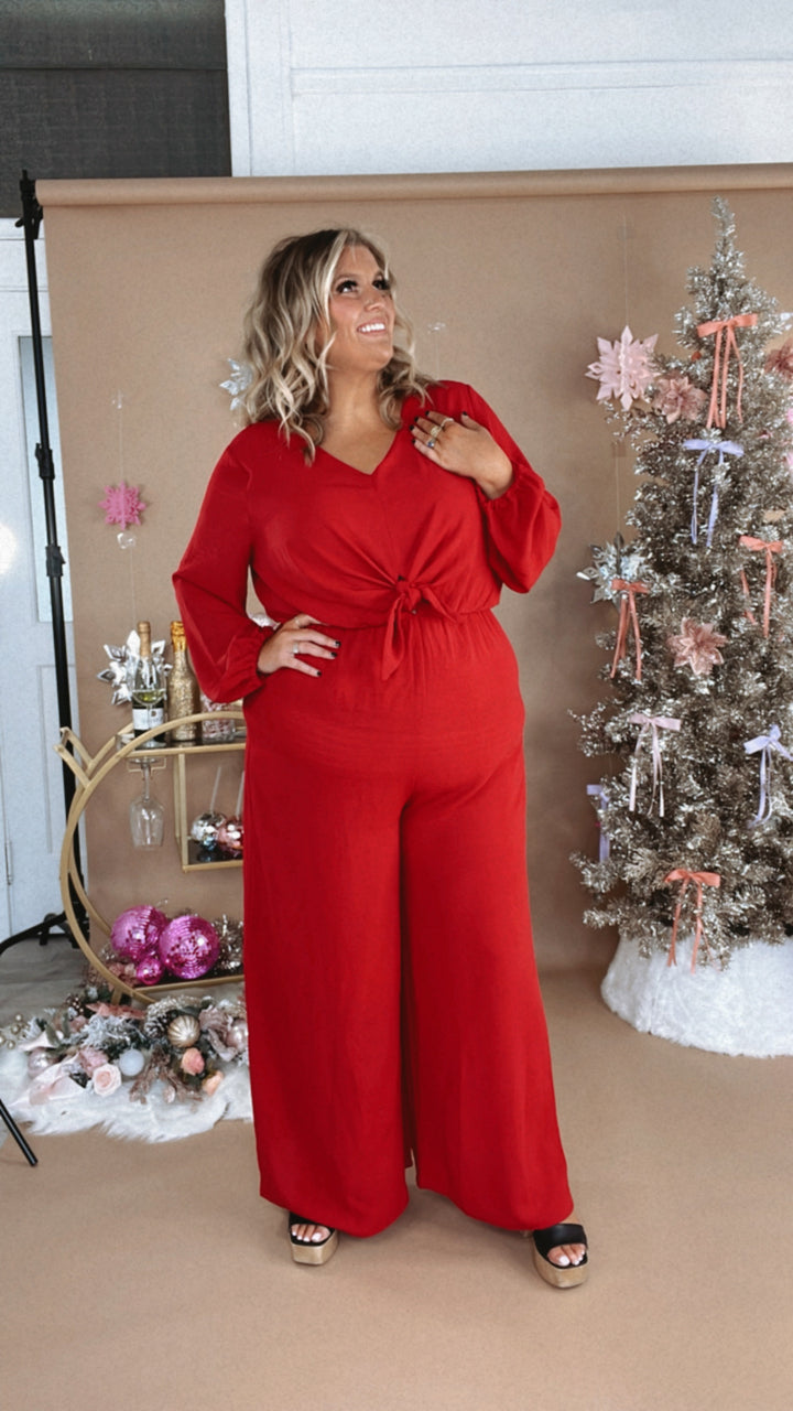 Black Tie Event Wide Leg Jumpsuit, red