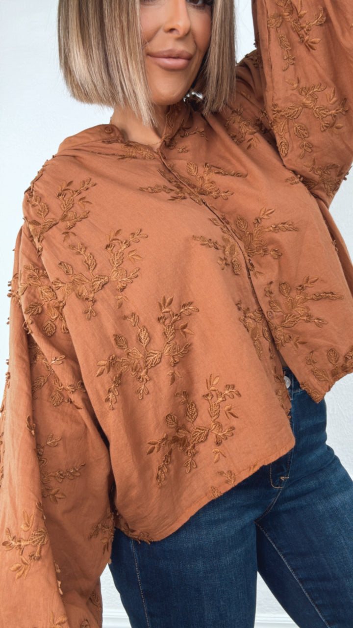 Serenade Floral Embellished Top, Rust