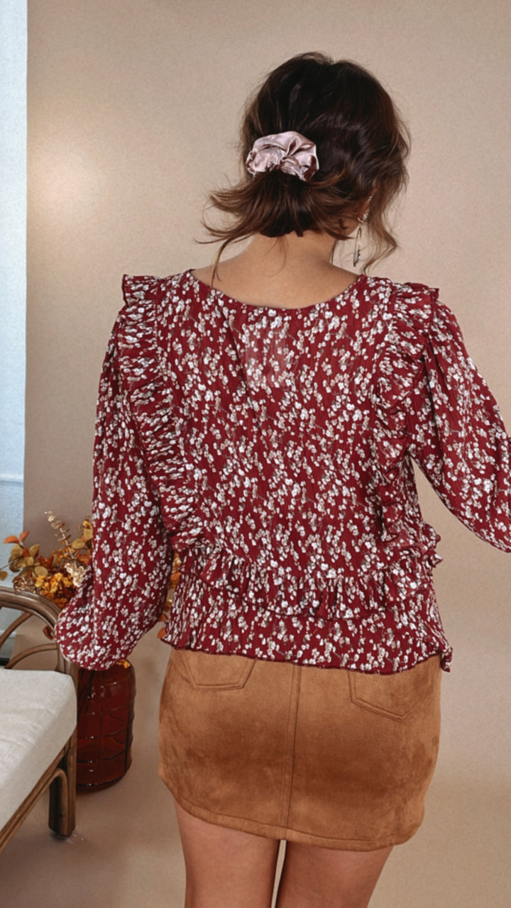 Loss For Words Blouse , Burgundy